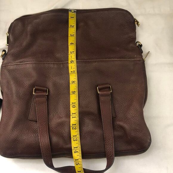 Fossil Preston Satchel Tote Brown Raisin Leather messenger shoulder bag purse - Picture 6 of 7